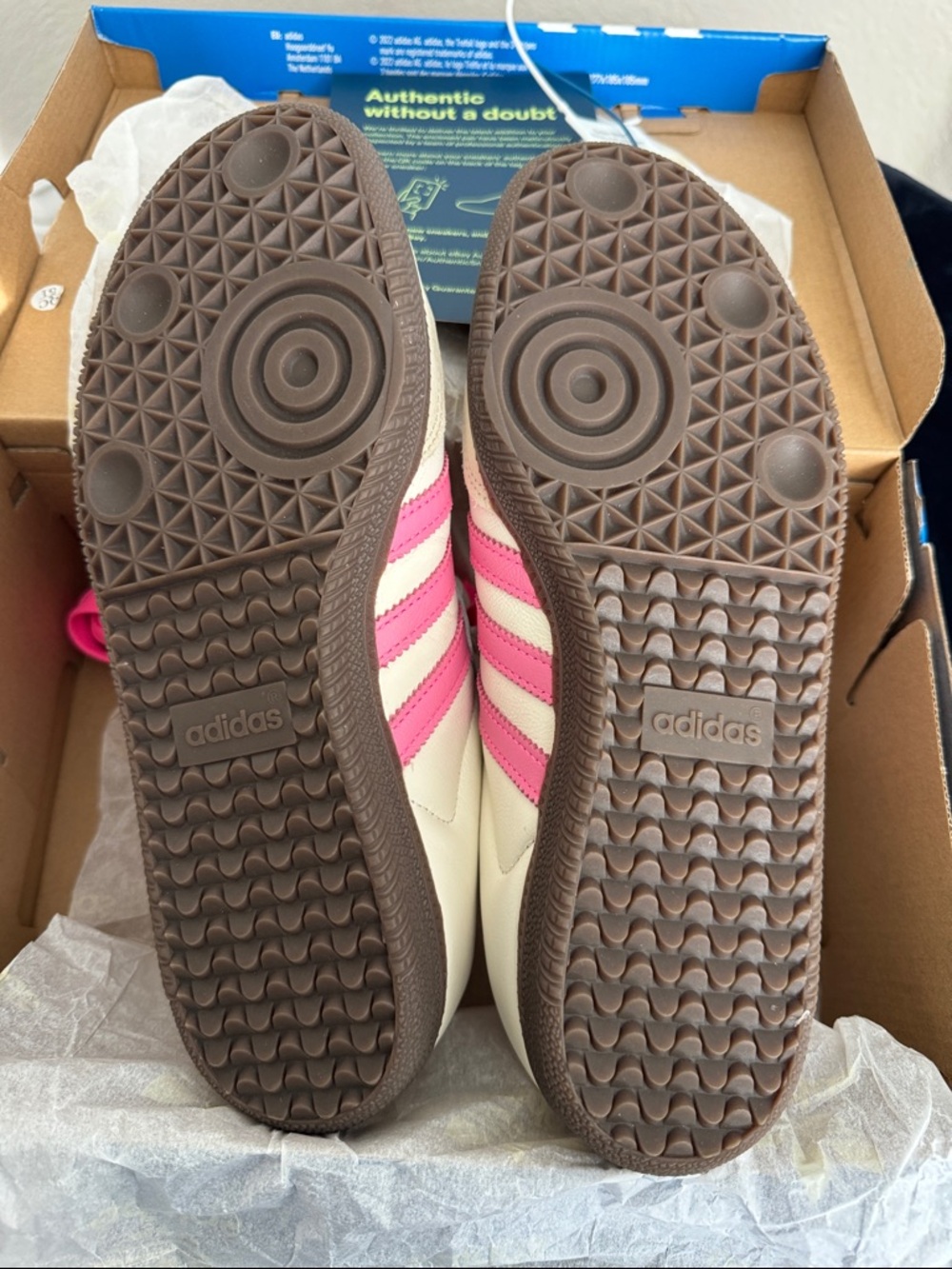 Womens Adidas Samba OG W Cream with Pink Stripes and Brown Sole - Picture 10 of 11